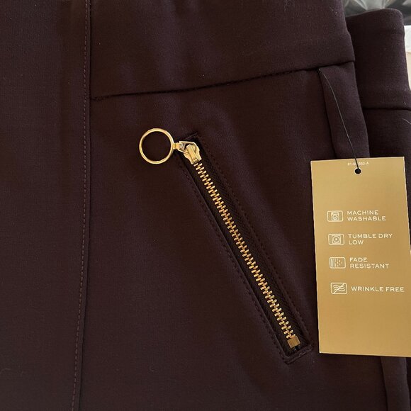 NWT Worthington Chocolate Brown Skinny Ankle Pants with Gold Zip Details, Sz 14 - Picture 4 of 7